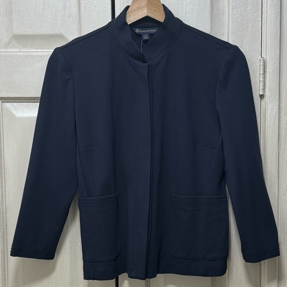 Brooks Brothers Jackets & Blazers - Brooks Brothers Size 4 Navy Blue Unlined 3/4 Sleeve Stand Collar Blazer Stretch